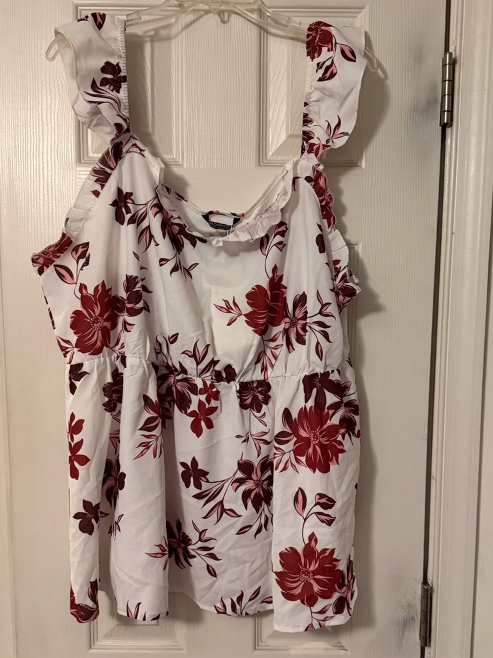 BloomChic White Tank with Pink and Red Floral Accents